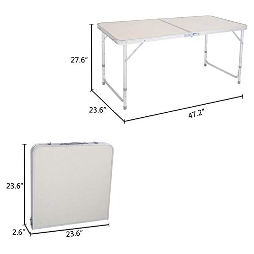 Aluminum Folding Table 4 Foot, Adjustable Height Lightweight Portable Camping Table for Picnic Beach Outdoor Indoor, White 120 x 60 x 70 4Ft J364193