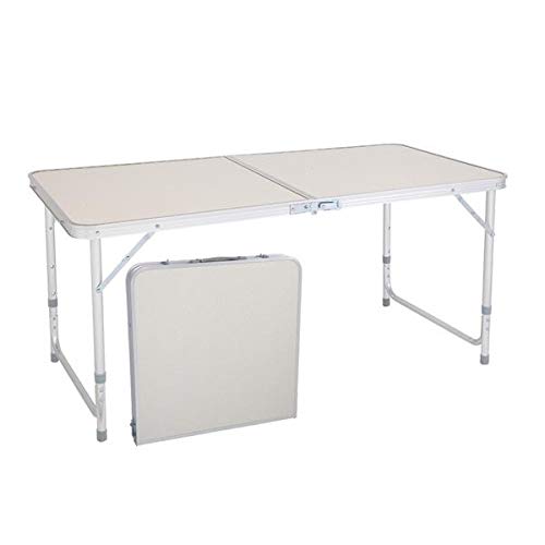 Aluminum Folding Table 4 Foot, Adjustable Height Lightweight Portable Camping Table for Picnic Beach Outdoor Indoor, White 120 x 60 x 70 4Ft J364193