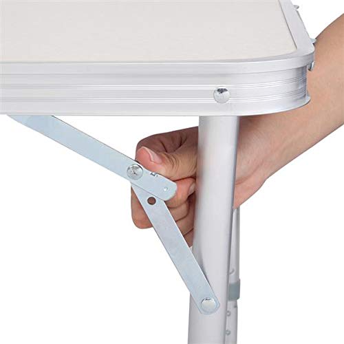 Aluminum Folding Table 4 Foot, Adjustable Height Lightweight Portable Camping Table for Picnic Beach Outdoor Indoor, White 120 x 60 x 70 4Ft J364193