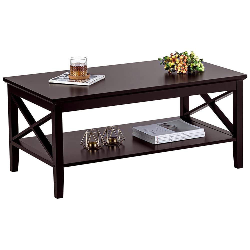 Espresso Wood Coffee Table with Storage 40 inches H3093