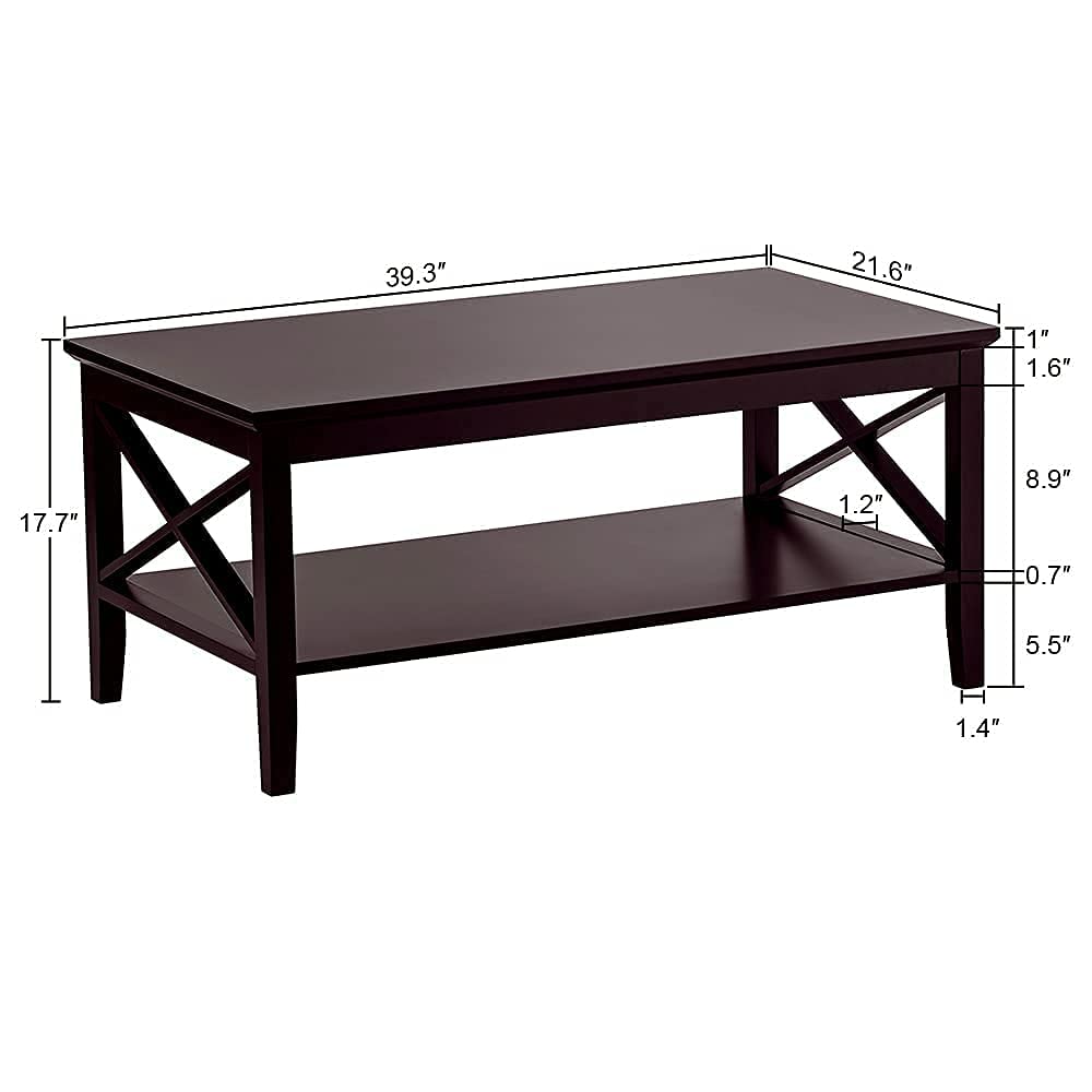 Espresso Wood Coffee Table with Storage 40 inches H3093