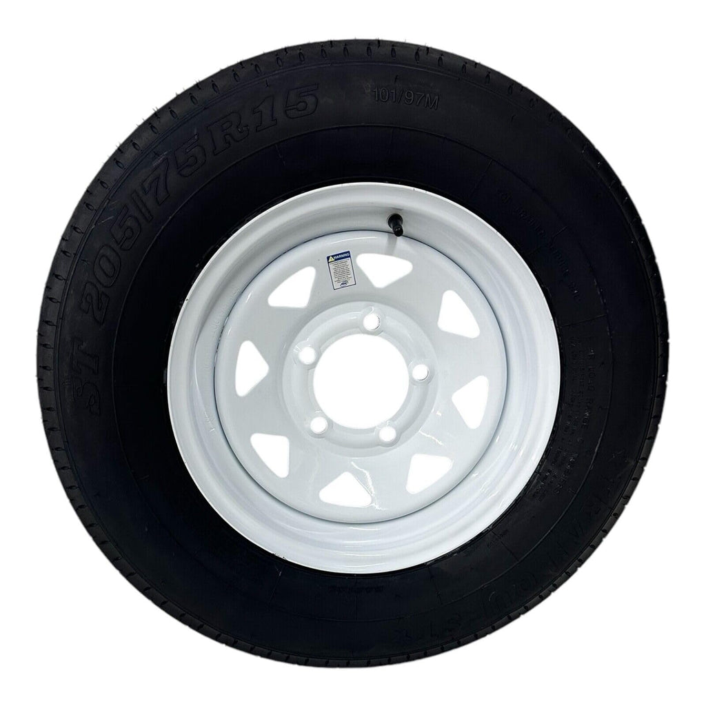 ST205/75R15 Trailer Tire on Rim Load Range C 6 Ply 5 Lug White Spoke Wheel F95217