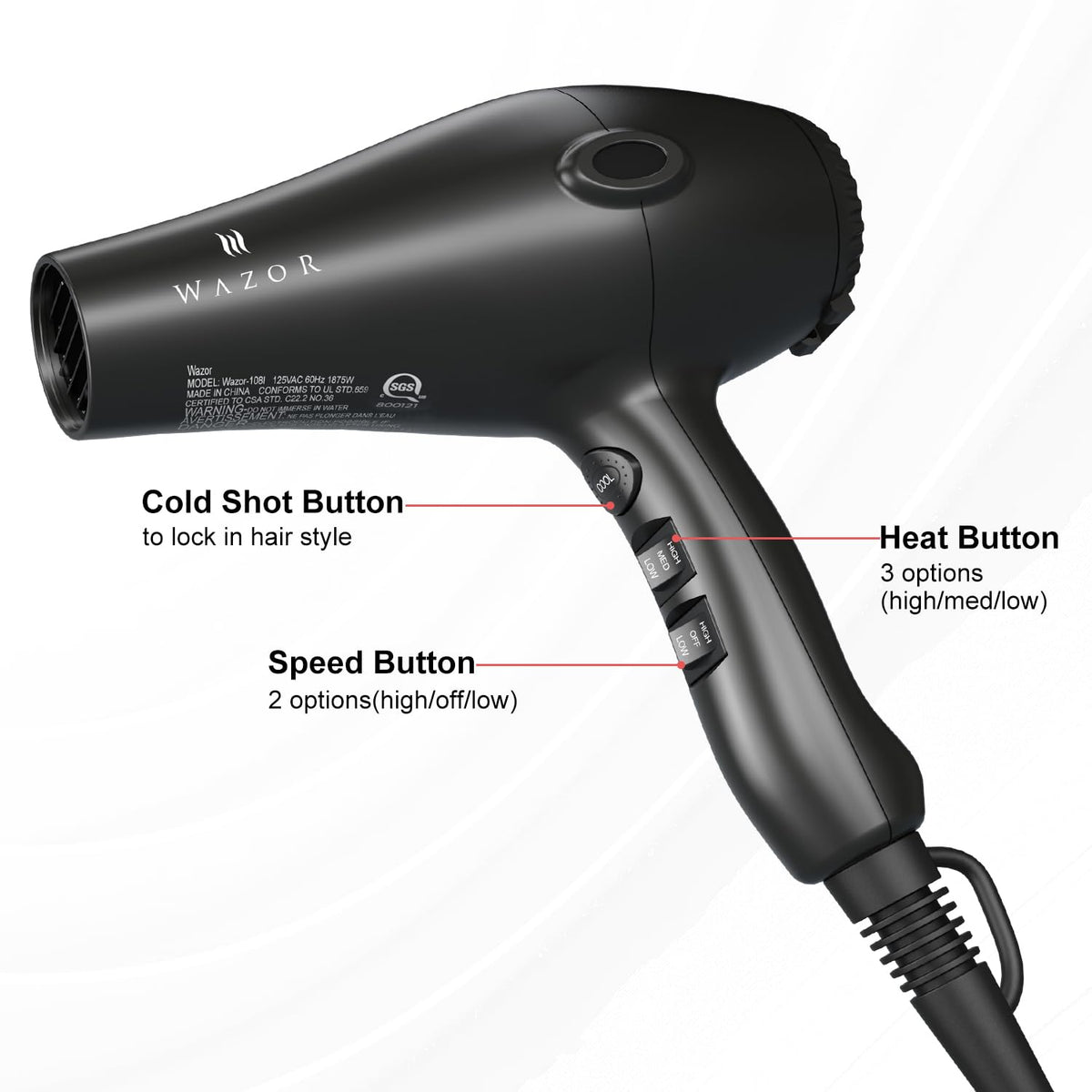 1875W Ionic Hair Dryer with Diffuser H2641
