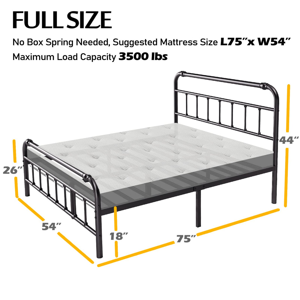 Full Size Metal Bed Frame with Iron Headboard R9641