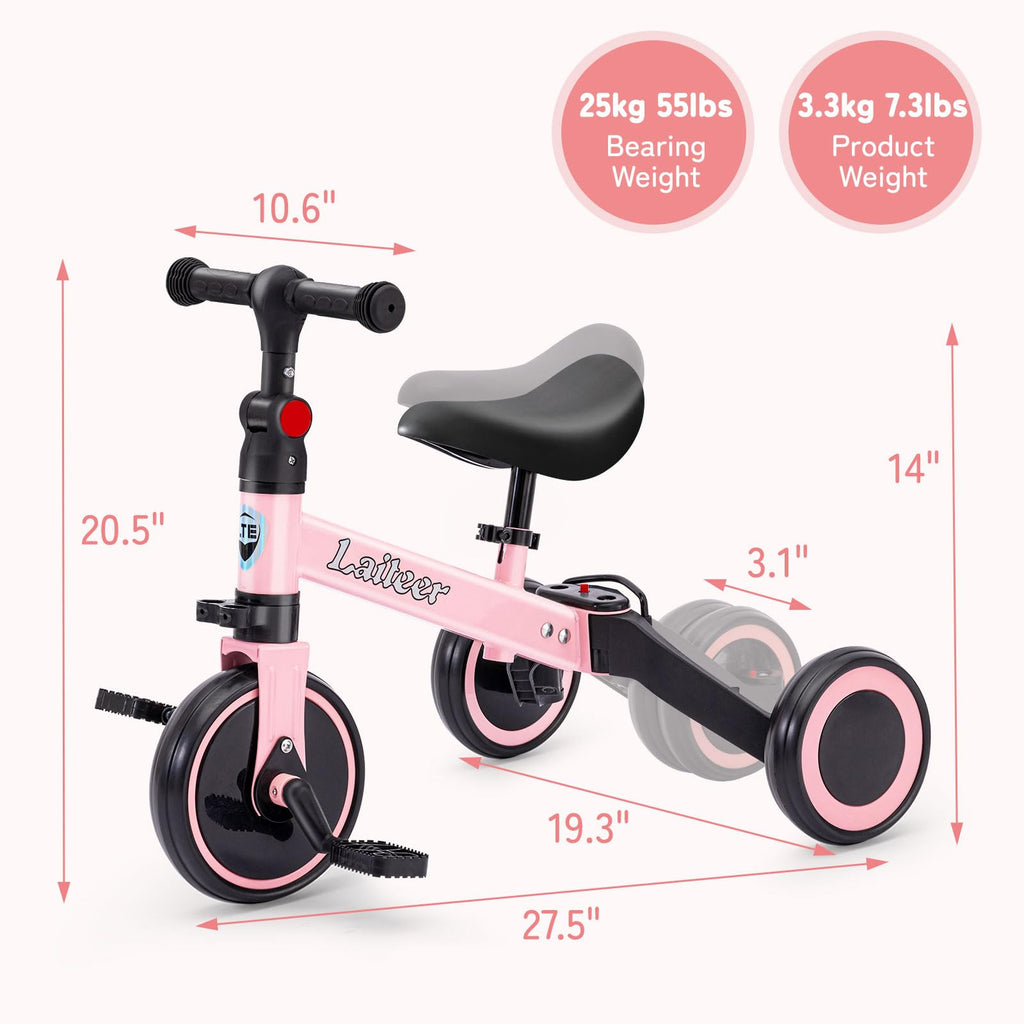 Folding Kids Tricycle with Adjustable Seat & Removable Pedal, Pink B96189