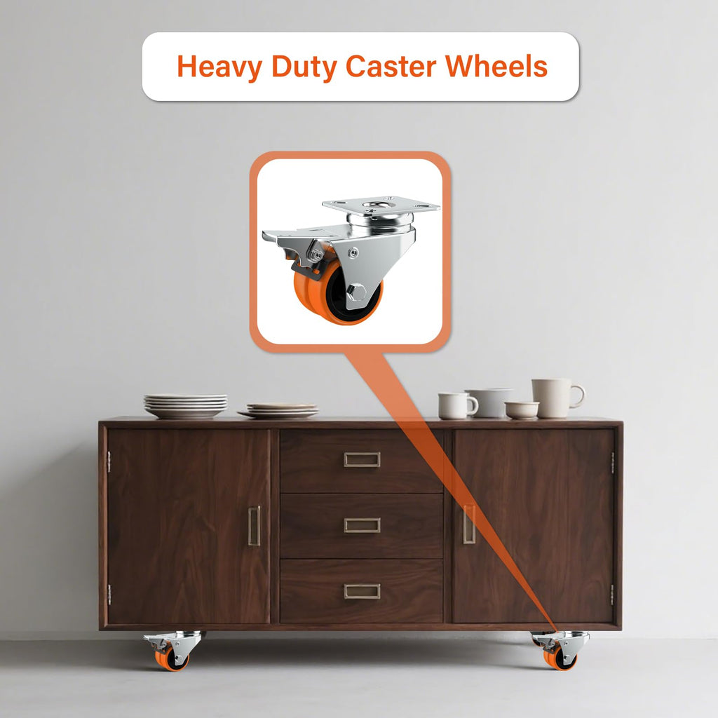 2" Double Wheel Casters with Brake 4 Pack Q854