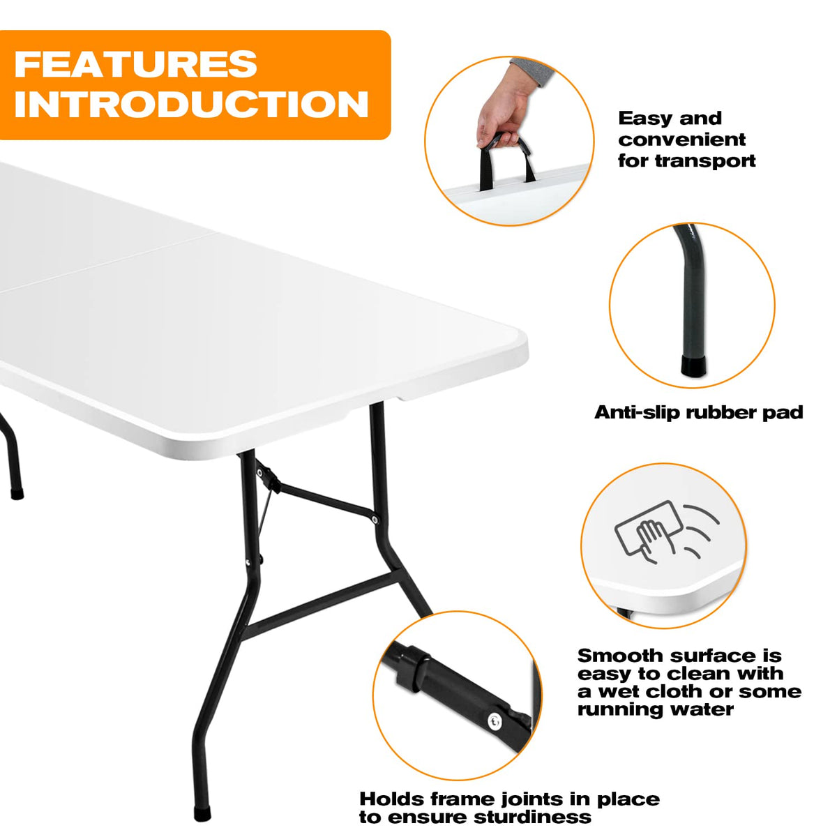 White 6 ft Folding Portable Table 500 lbs Capacity C14084