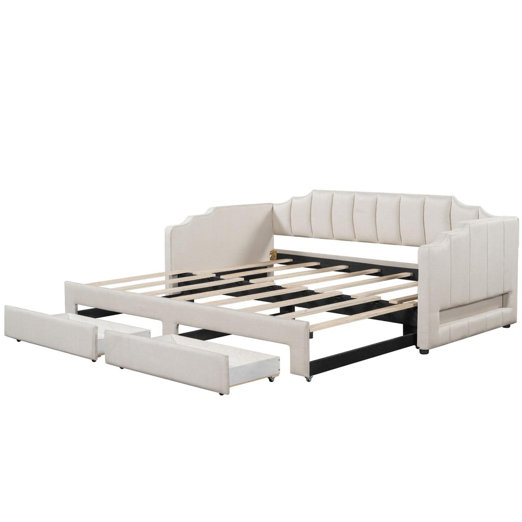Twin XL Upholstered Daybed with Trundle and 2 Drawers J396953