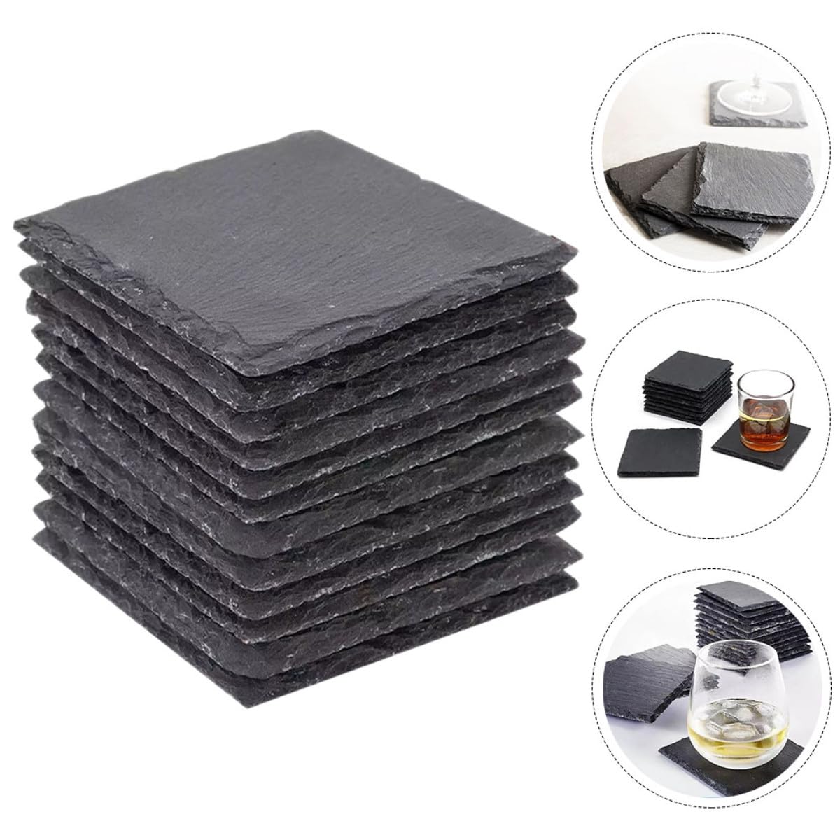 Natural Stone Drink Coasters 12 Pcs Square C1549