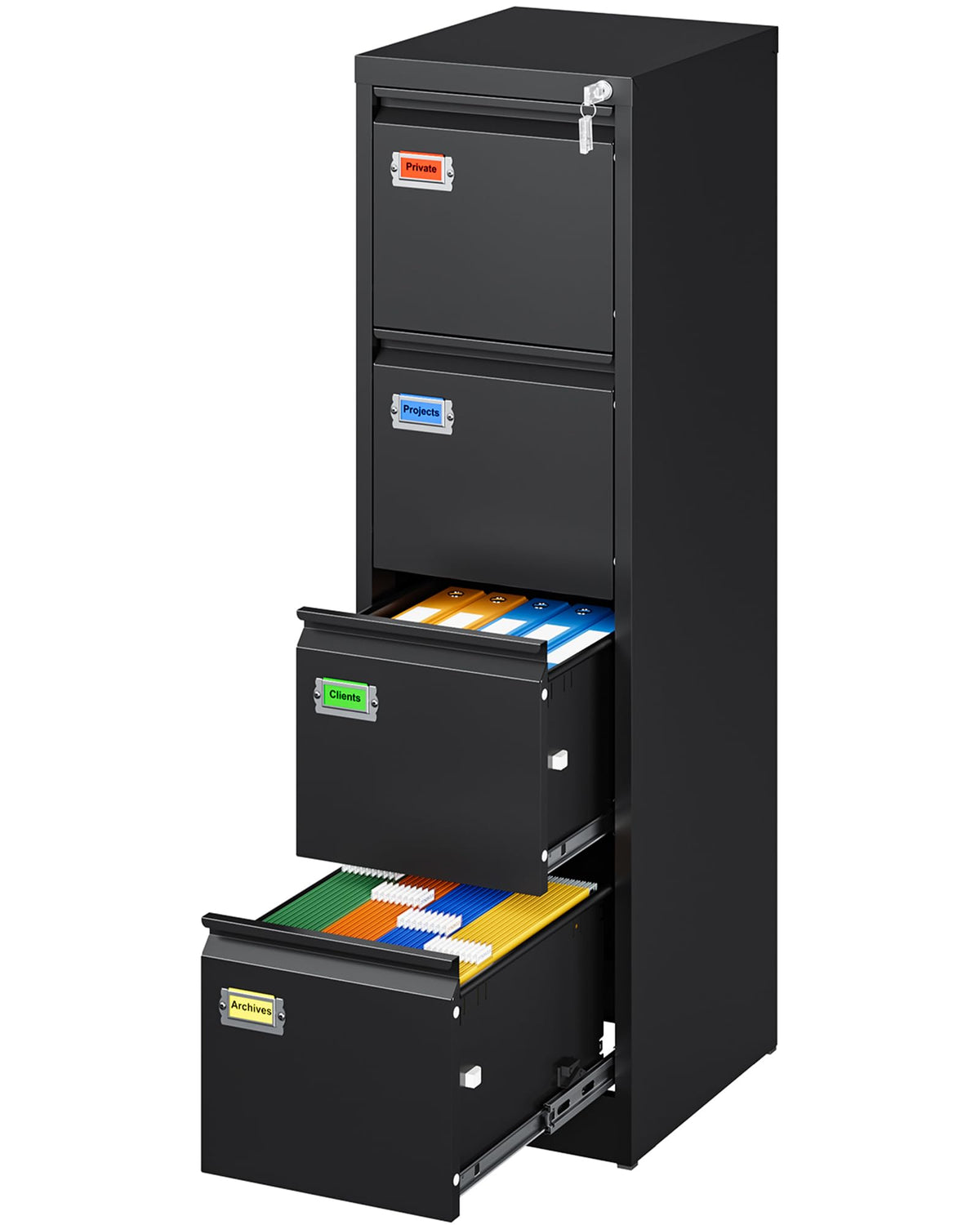 Black 4 Drawer Metal File Cabinet with Lock E401642