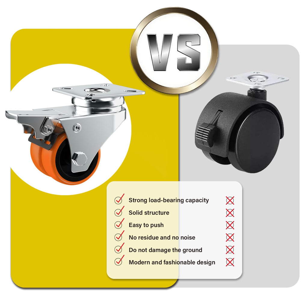 2" Double Wheel Casters with Brake 4 Pack Q854