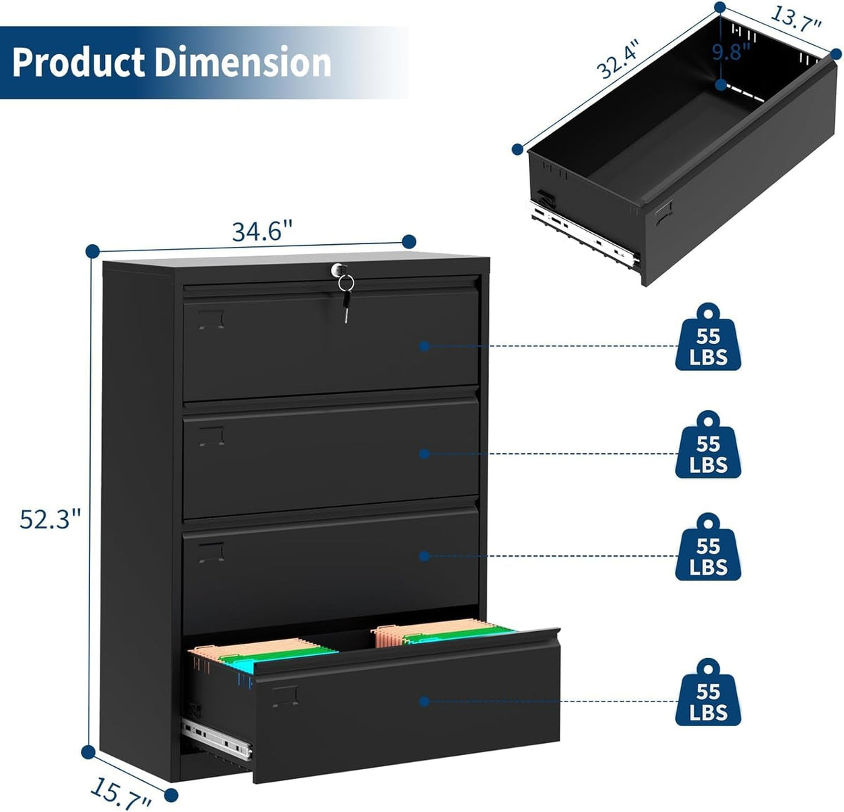 4 Drawer Metal File Cabinet with Lock C1544