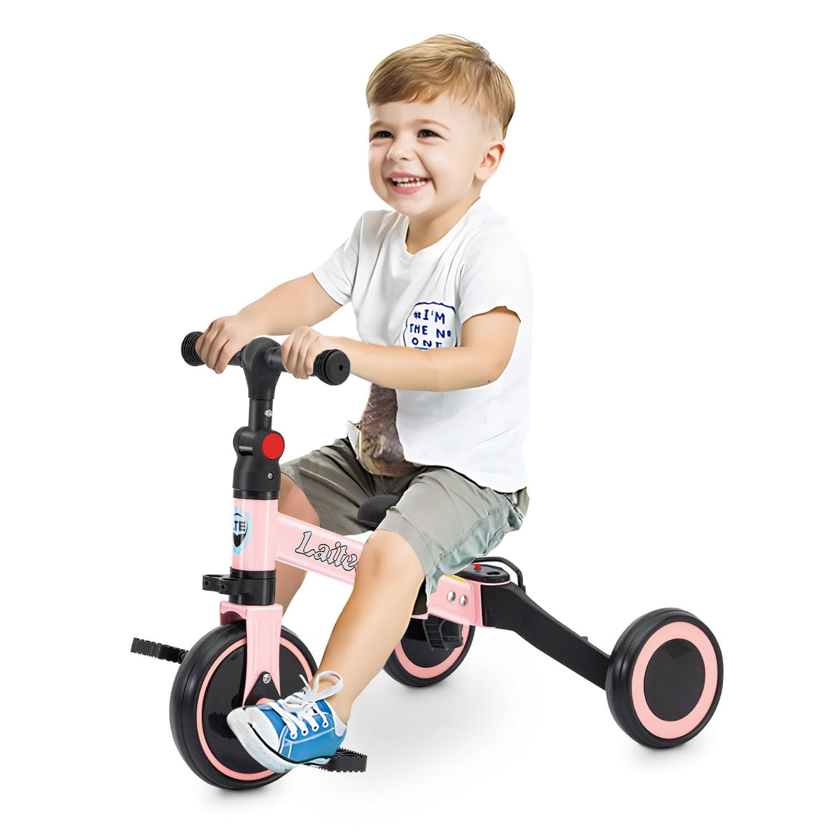Folding Kids Tricycle with Adjustable Seat & Removable Pedal, Pink B96189