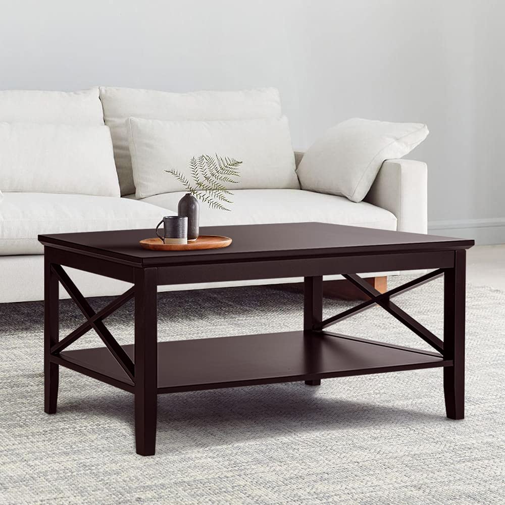 Espresso Wood Coffee Table with Storage 40 inches H3093