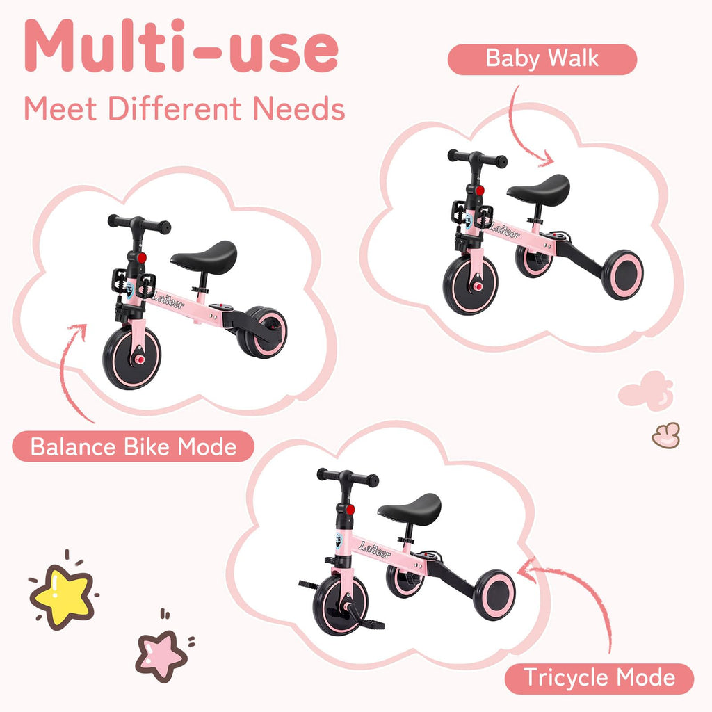 Folding Kids Tricycle with Adjustable Seat & Removable Pedal, Pink B96189