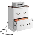 White 2 Drawer Wood File Cabinet with Charging Station and Lock D393