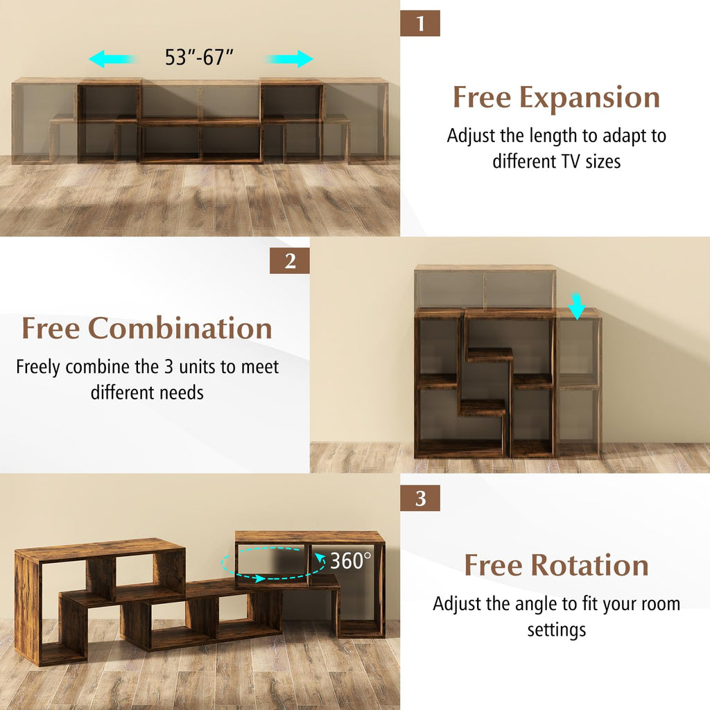 Brown 3-Piece TV Stand with Storage Cubes M3239