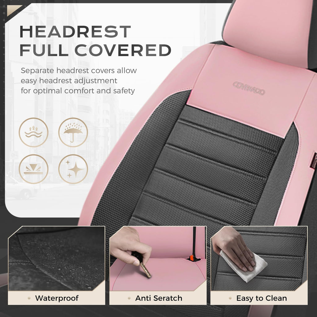 Pink Black Leather Car Seat Covers Full Set 5 Seats S748