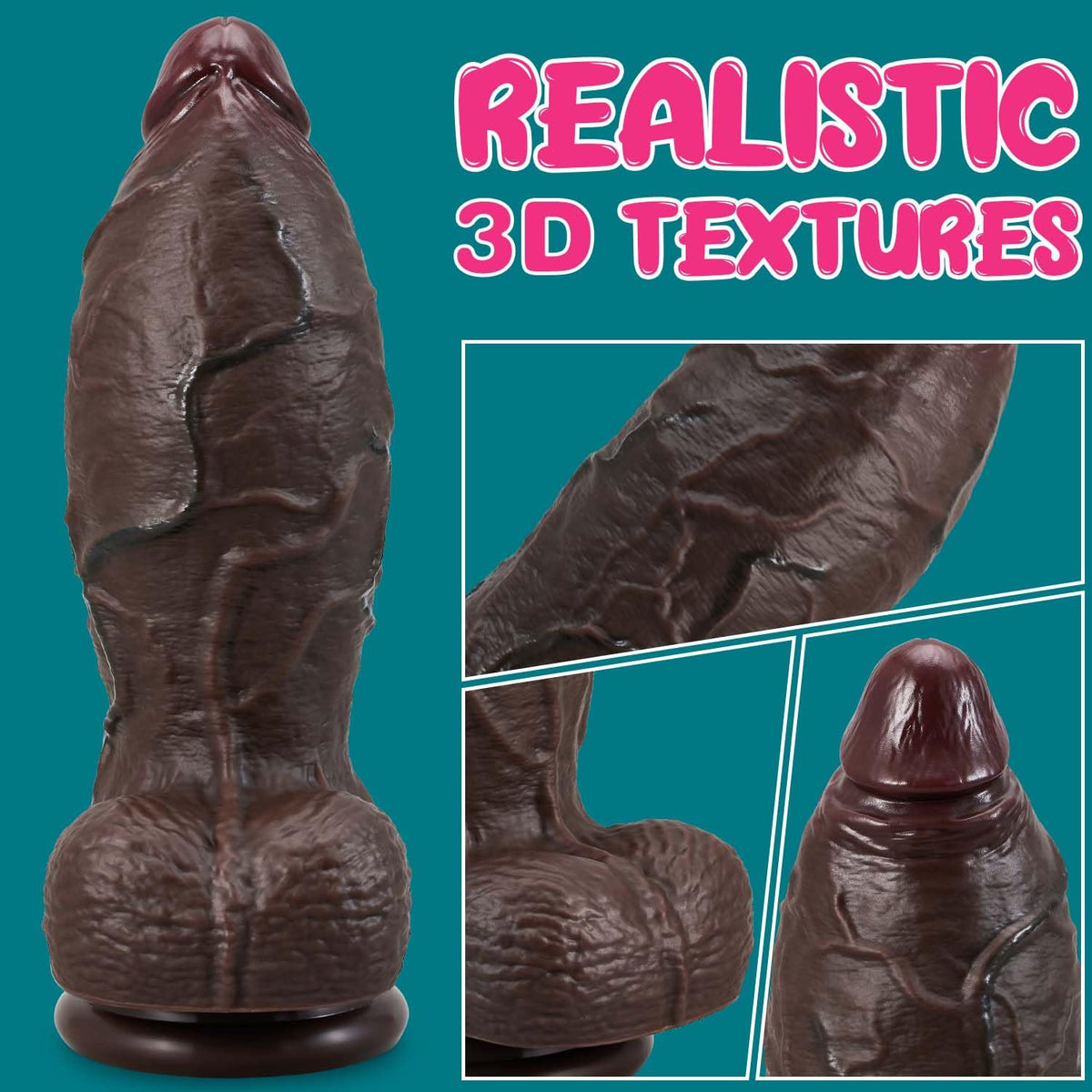 9.4 Inch Girth Black Curved Dual Density Dildo with Suction Cup M964560