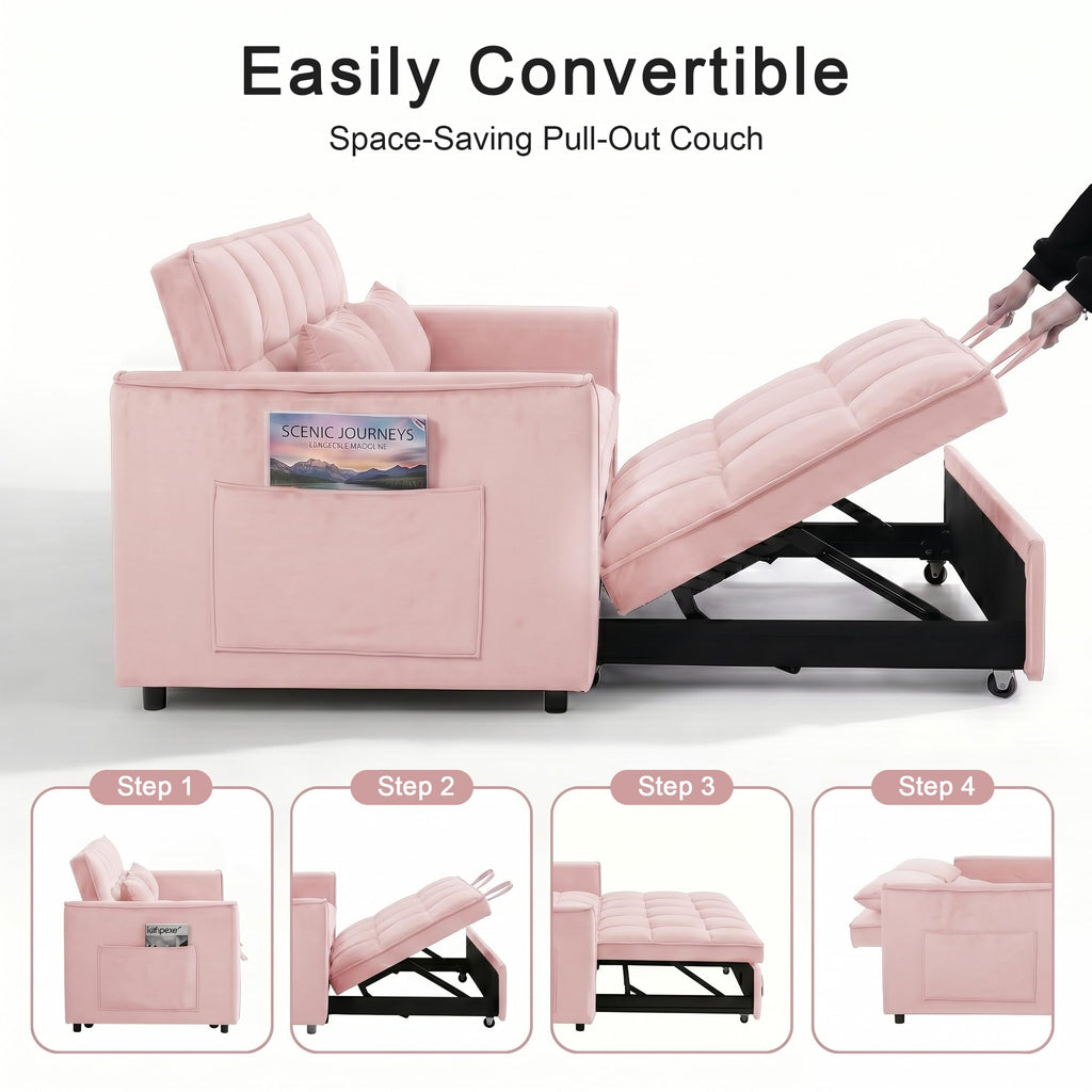 Pink Velvet 3-in-1 Sofa Bed L589775
