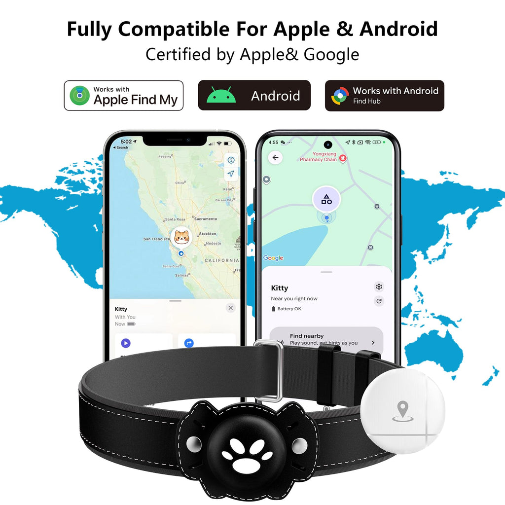GPS Cat Collar Tracker, Waterproof, Black C7715
