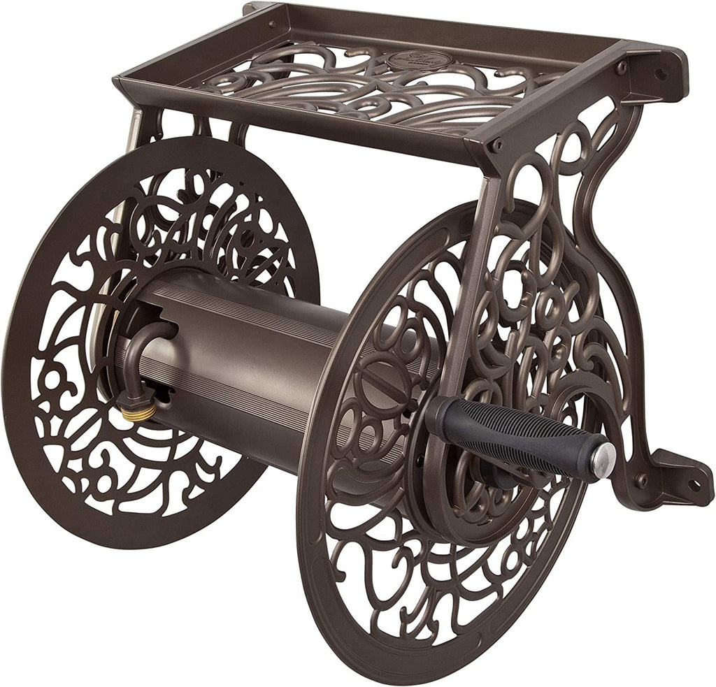 Cast Aluminum Wall Mount Hose Reel, Holds 125-Feet of 5/8-Inch Hose - Bronze D77741