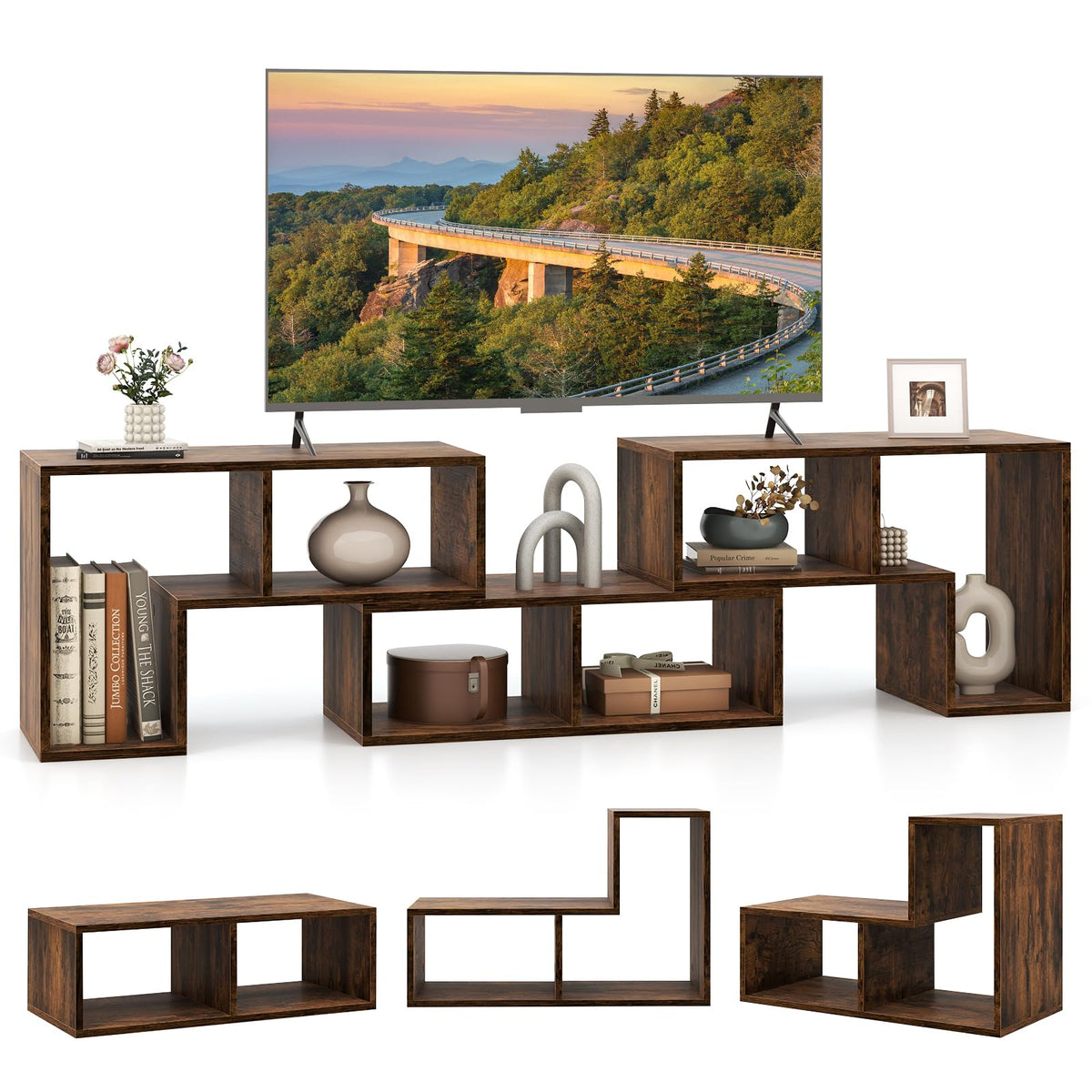Brown 3-Piece TV Stand with Storage Cubes M3239