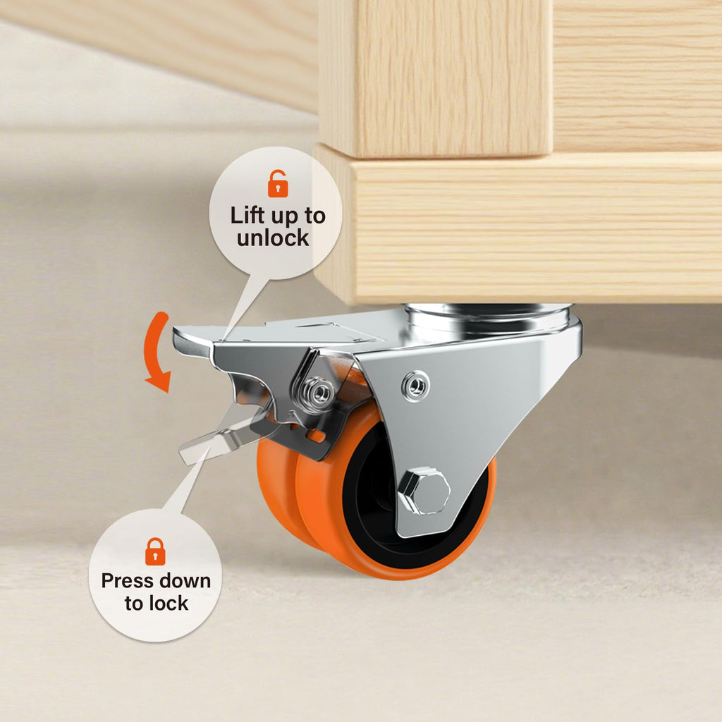 2" Double Wheel Casters with Brake 4 Pack Q854