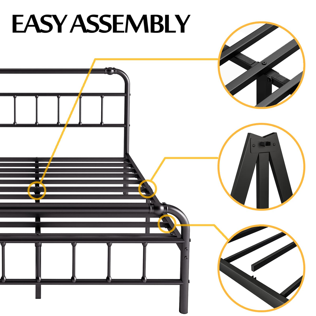 Full Size Metal Bed Frame with Iron Headboard R9641