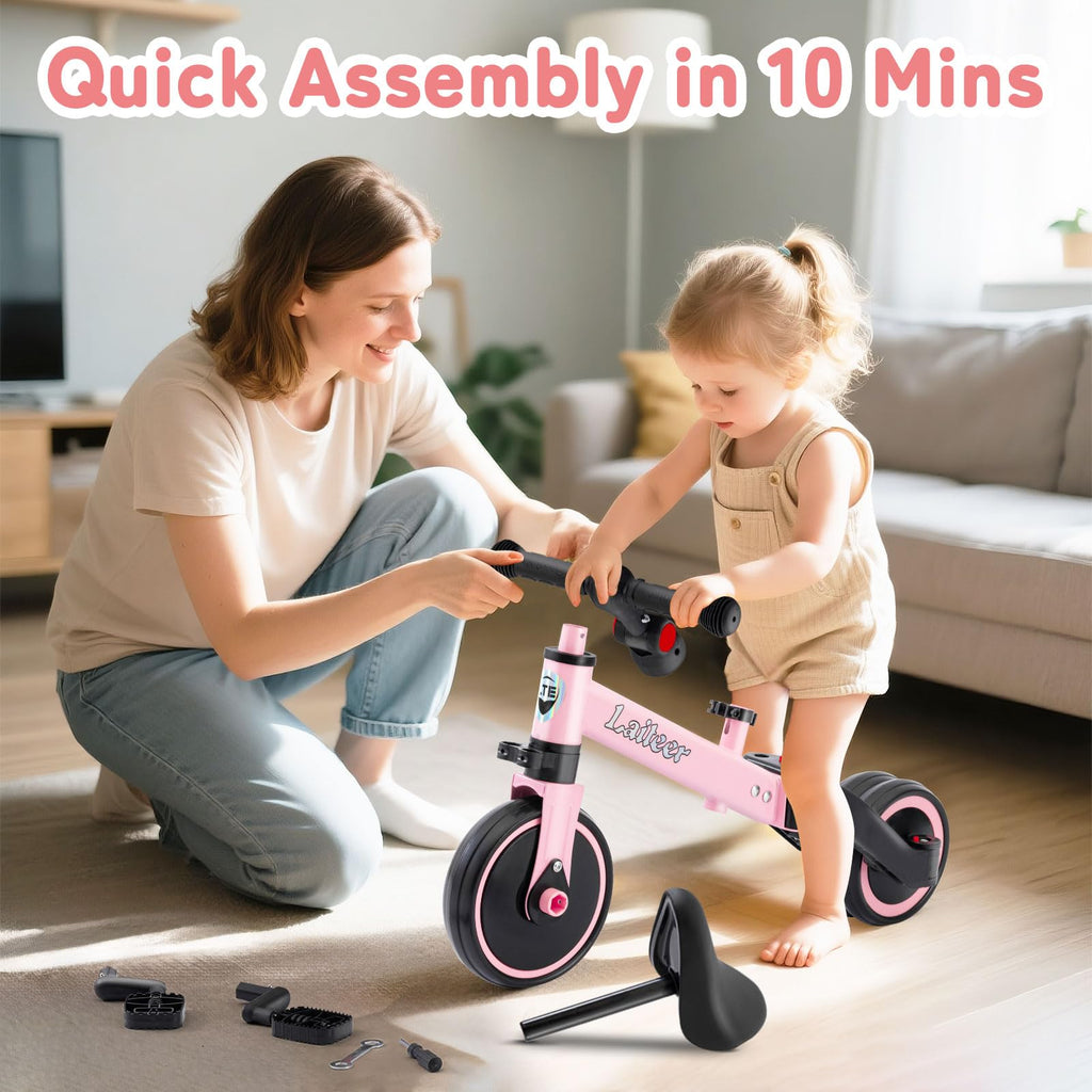 Folding Kids Tricycle with Adjustable Seat & Removable Pedal, Pink B96189