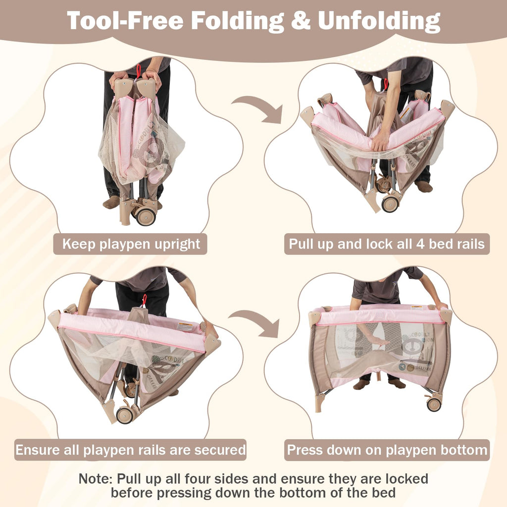 3 in 1 Portable Baby Playard with Bassinet and Changing Table U6319