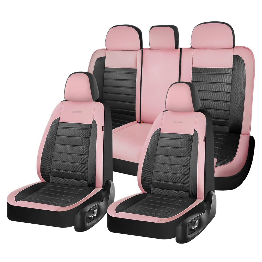 Pink Black Leather Car Seat Covers Full Set 5 Seats S748