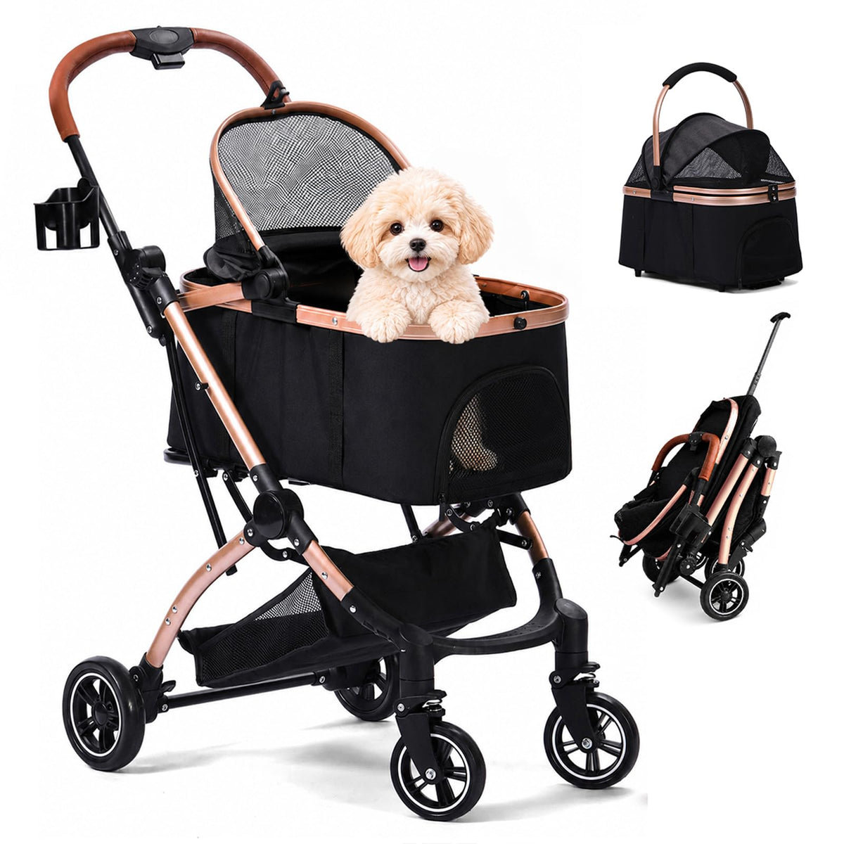 Black 3-in-1 Pet Stroller with Removable Carrier X286