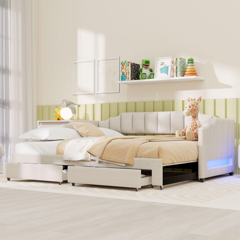 Twin XL Upholstered Daybed with Trundle and 2 Drawers J396953
