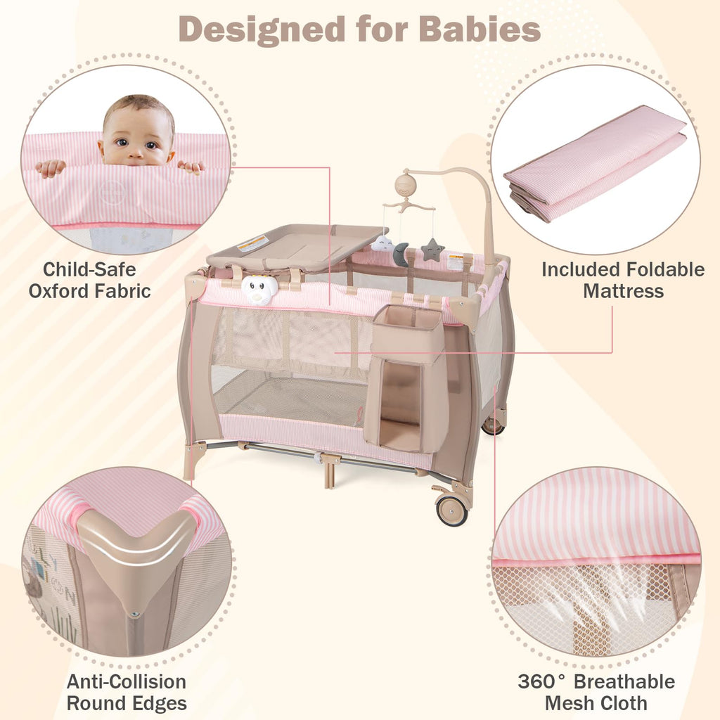 3 in 1 Portable Baby Playard with Bassinet and Changing Table U6319