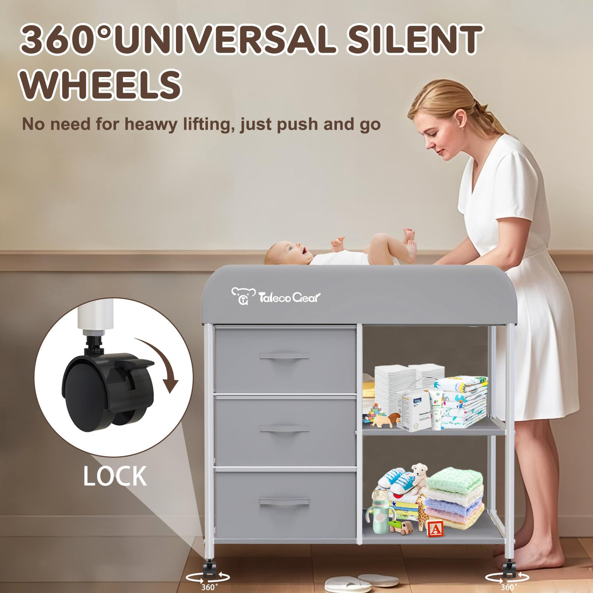 Portable Baby Changing Table with 3 Storage Baskets Q468787
