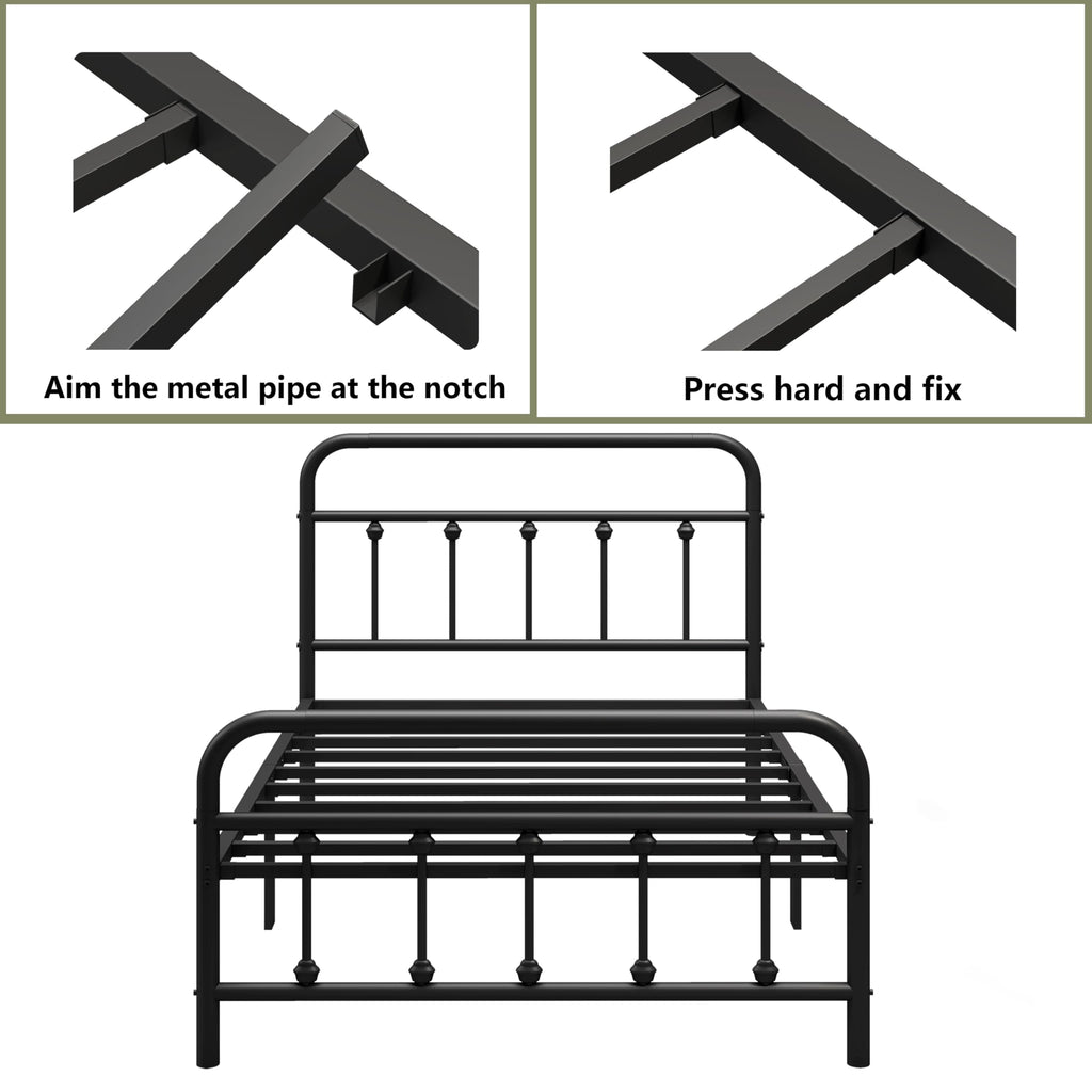Black Twin Size Metal Bed Frame with Storage Space Y3457