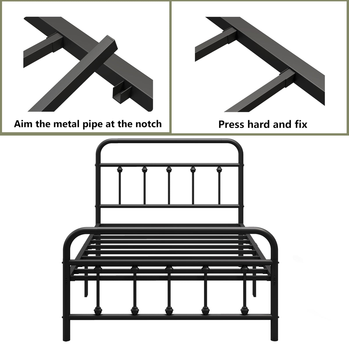 Black Twin Size Metal Bed Frame with Storage Space Y3457