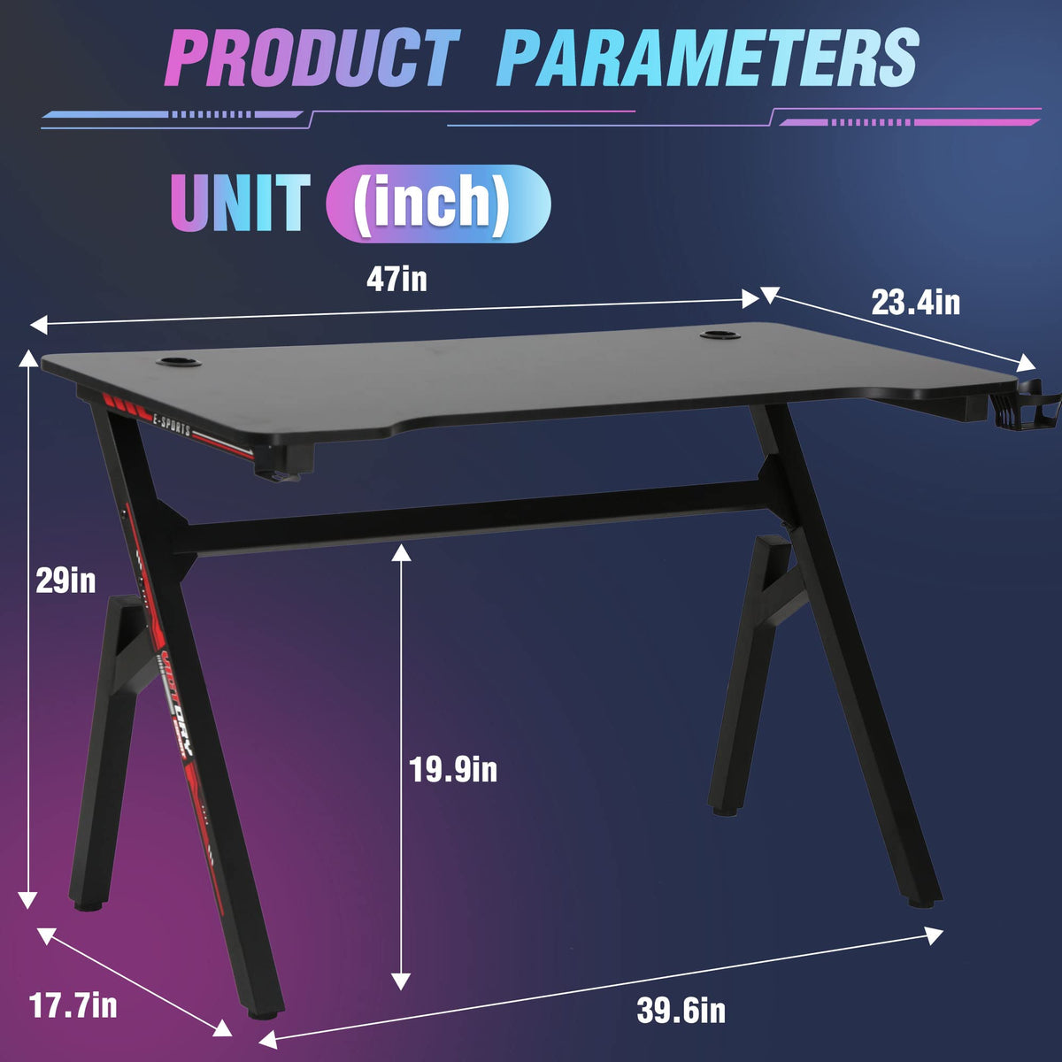 47 Inch Red Gaming Desk with Mouse Pad B8367