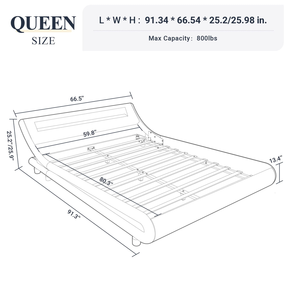 Queen Size LED Platform Bed Frame with Adjustable Headboard, Black G410