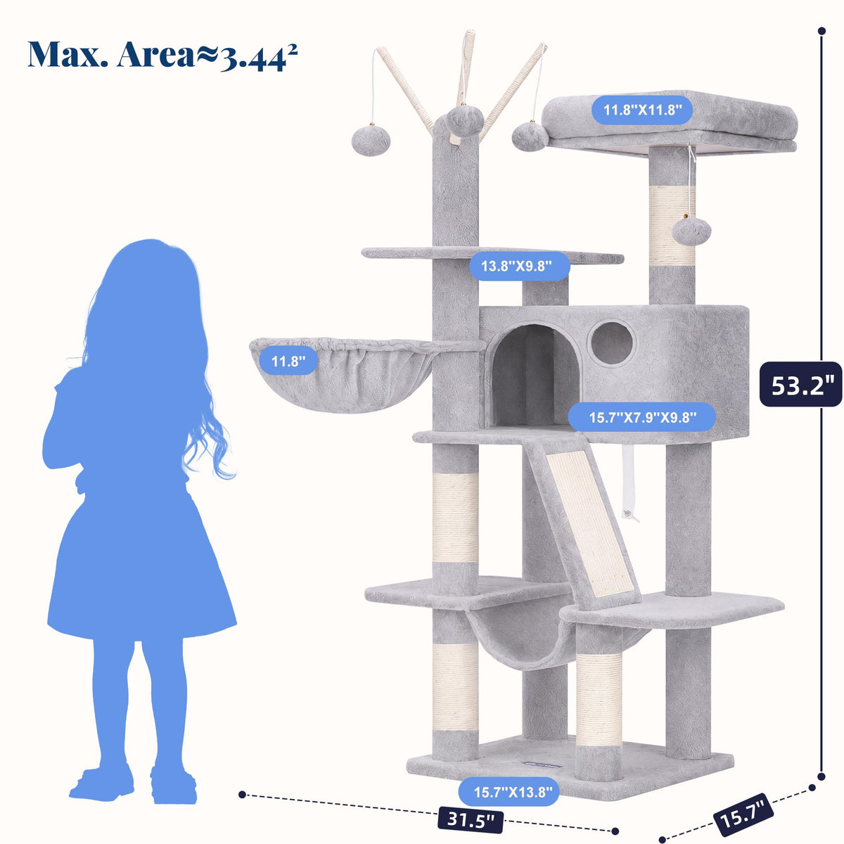 Cat Tree Tower with Padded Platform Bed, Hammock P8944