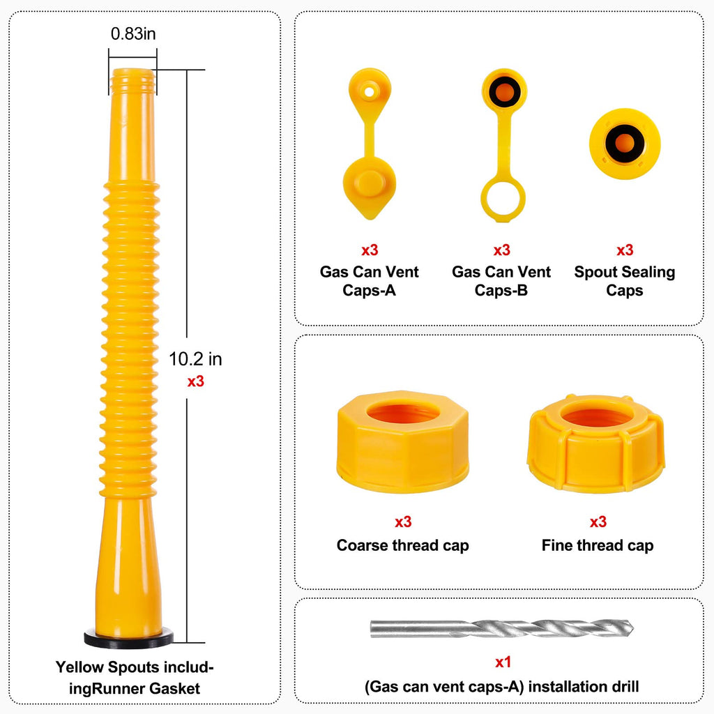 Gas Can Spout Replacement Kits 3 Pack Yellow C1991