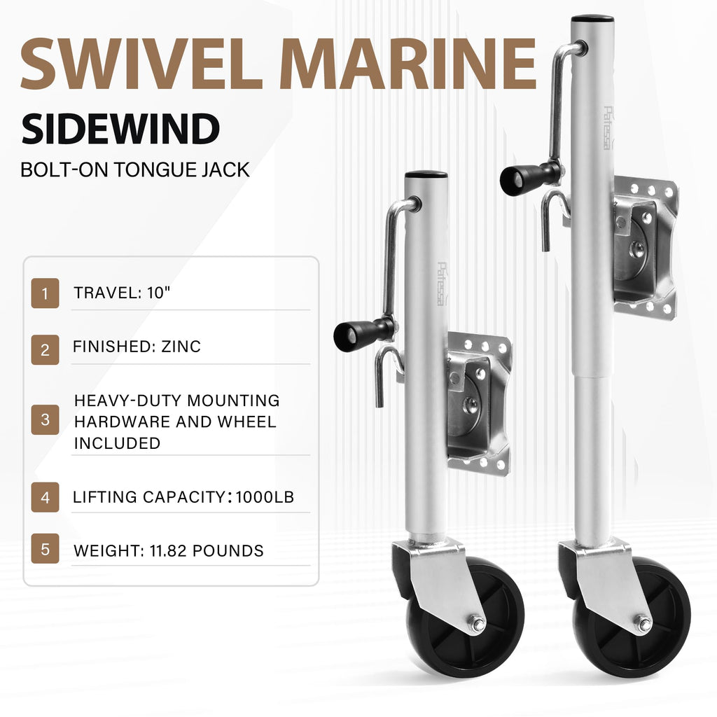 Heavy Duty Trailer Jack 1000lb 10" Sidewind Swivel with Wheel Y67843