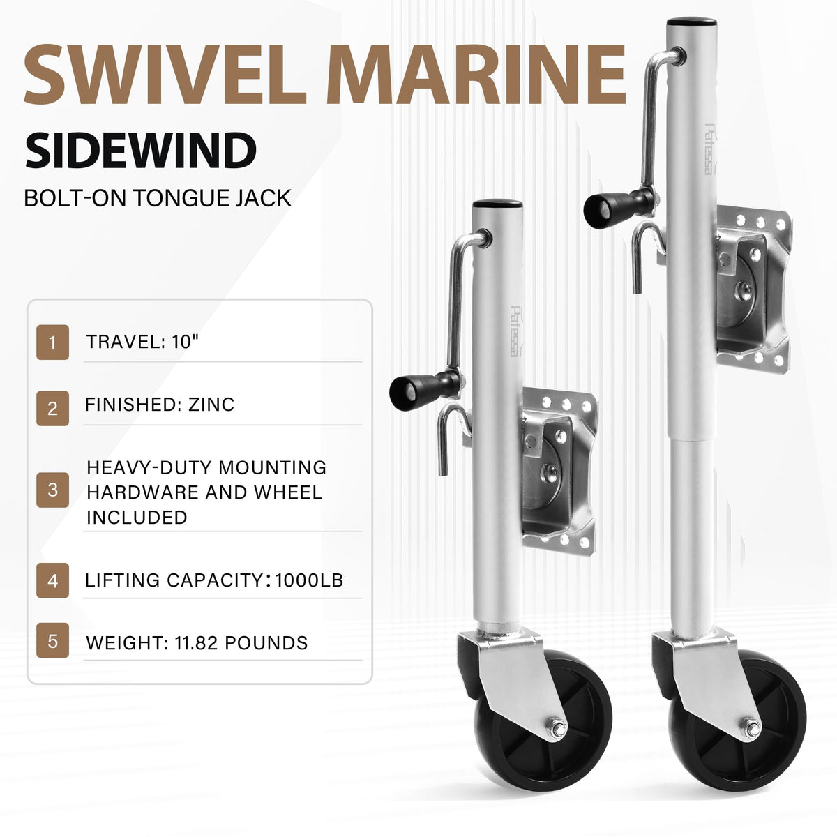 Heavy Duty Trailer Jack 1000lb 10" Sidewind Swivel with Wheel Y67843