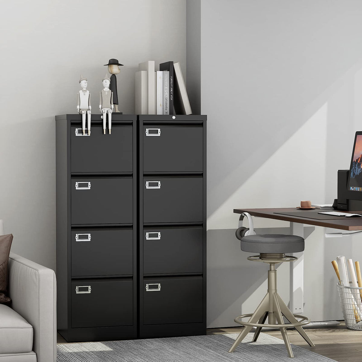Black 4 Drawer Metal File Cabinet with Lock E401642