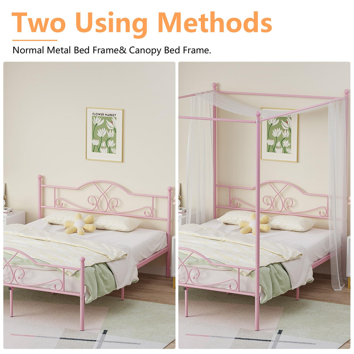 Full Size Canopy Bed Frame with 4 Posters K996