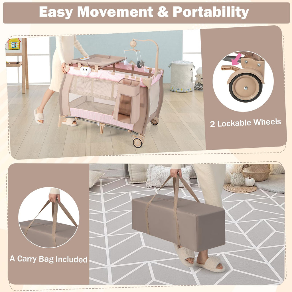 3 in 1 Portable Baby Playard with Bassinet and Changing Table U6319