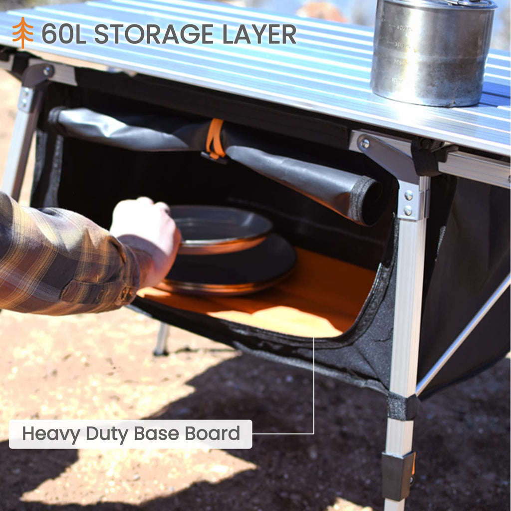 Adjustable Height Folding Camping Table with Storage N6183
