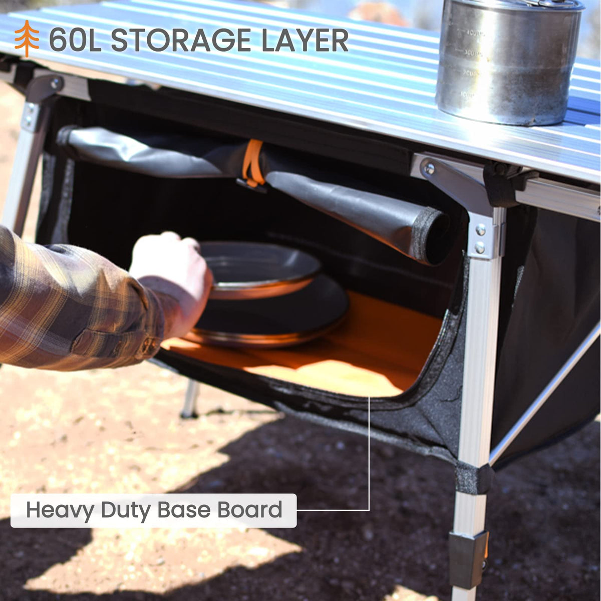 Adjustable Height Folding Camping Table with Storage N6183