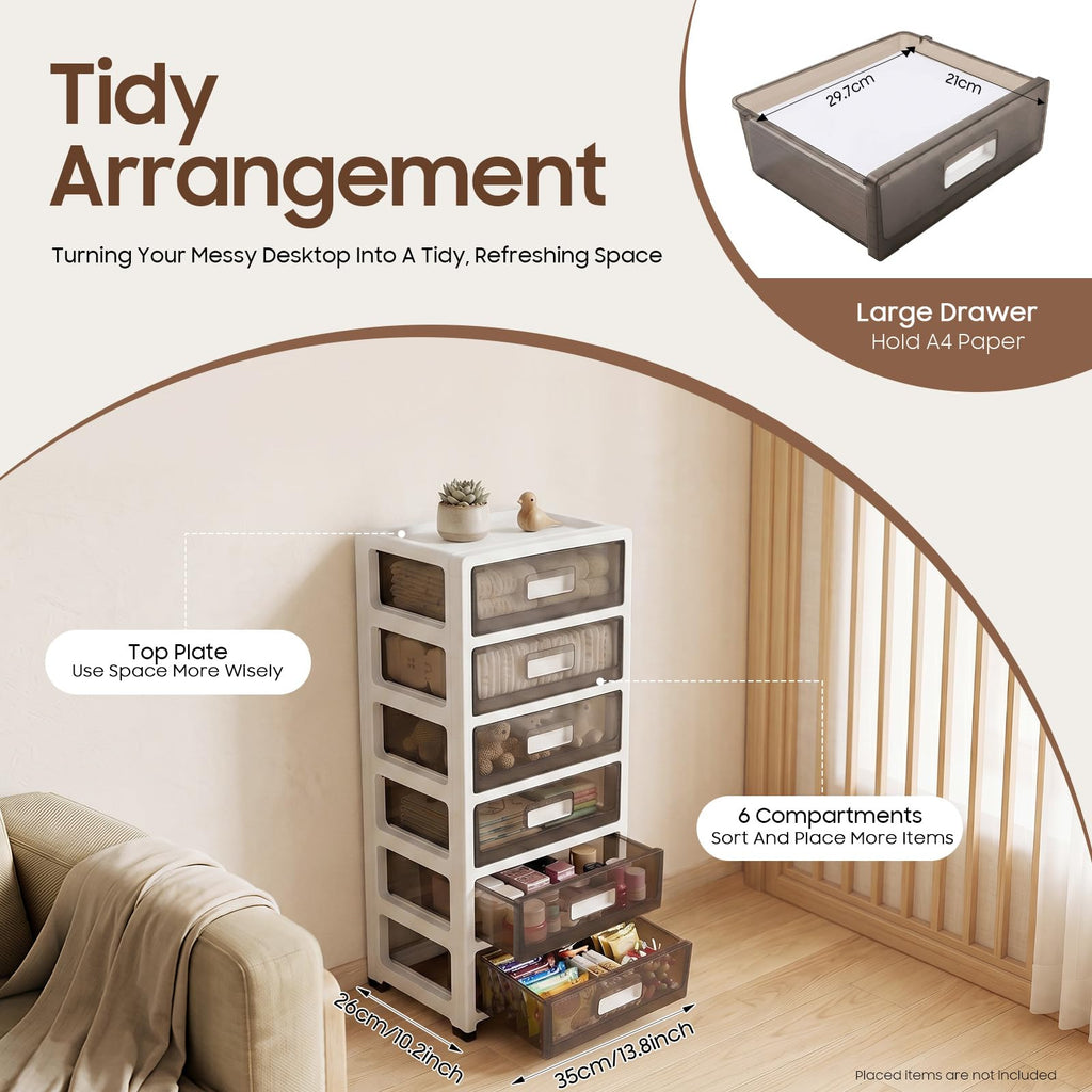 6-Tier Clear Plastic Storage Organizer Cart with Wheels H66585